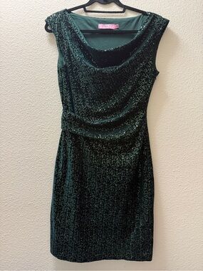 Eliza J Green Sequin Velvet Dress Size 8 Cocktail Party Wedding Guest Cowl Neck